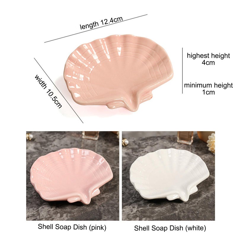 VBANU Ceramic Soap Holder  Sea-Shell Soap Tray with Self Draining  Soap Tray for Sink Washroom Bathroom Shower  Small Cute and Elegant Holder with Glaze  Easy Cleaning (White) - Image 5